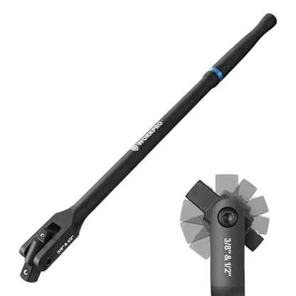 WORKPRO 16-inch Dual Drive Breaker Bar, 3/8" & 1/2" Drive, Heavy Duty Breaker Bars with 360° Flex Head, Spring-loaded Detent Ball, CR-MO Head, Premium Chrome Vanadium Steel with Black Phosphate Finish - color: Black, size: 16" × Dual Drive 3/8"+1/2"