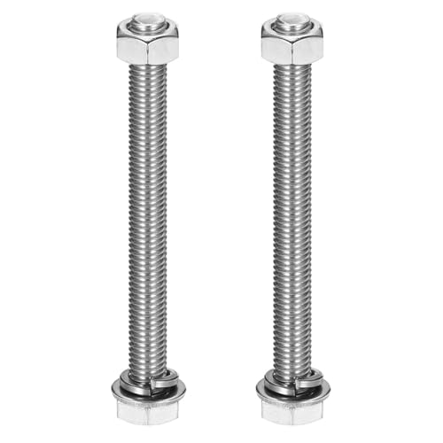 MECCANIXITY M10 x 100mm 304 Stainless Steel Hex Head Screws Bolts, Nuts, Flat & Lock Washers Assortment Kit, Fully Threaded, Bright Finish for Home, Electronic, Machine, 2 Sets - size: M10 x 100mm
