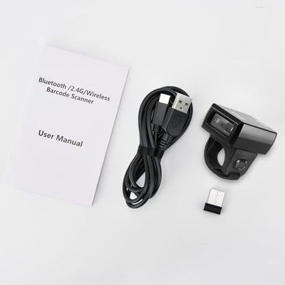 1D 2D Wearable Ring Barcode Scanner, Portable Mini Barcode Reader with 3-in-1 Bluetooth & USB Wired & 2.4G Wireless, Compatible with iOS, Android, Windows, Mac Tablets Or PC