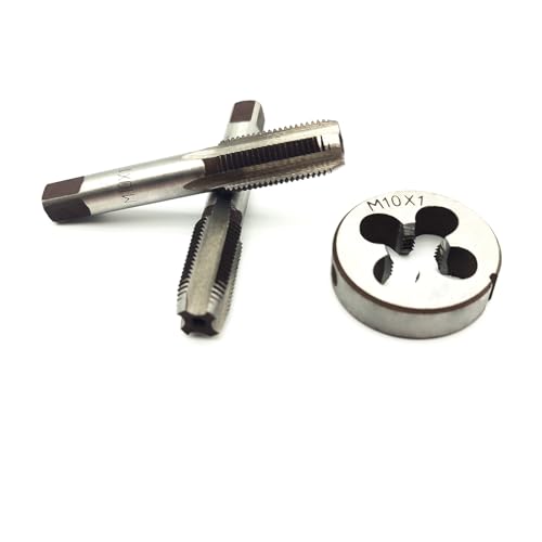 AtticZone M10 x 1.0 Metric Hand Thread Tap and Die Set, Right Hand 10 * 1.0, Alloy Tool Steel, 1 Taper Tap, 1 Plug Tap, 1 Round Die for Metal Working DIY Industrial - size: M10x1.0