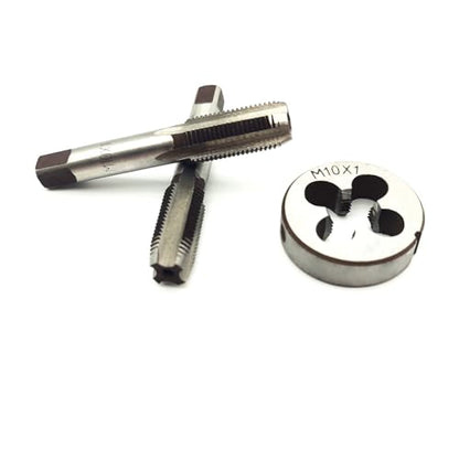 AtticZone M10 x 1.0 Metric Hand Thread Tap and Die Set, Right Hand 10 * 1.0, Alloy Tool Steel, 1 Taper Tap, 1 Plug Tap, 1 Round Die for Metal Working DIY Industrial - size: M10x1.0