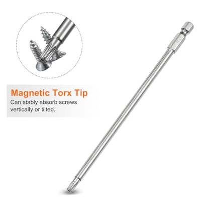 HARFINGTON 2pcs T25 Security Torx Bit 1/4" Hex Shank 6" Long S2 Steel Magnetic Tamper Resistant Star Bits Screwdriver Torx Head with Hole for Driver Drill Bits Remove Fastening Screws - size: T25