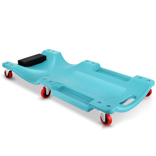 Auto Dynasty 36 Inches Mechanic Creeper, Automotive Garage Repair Low Profile Under Car Rolling Creeper with Padded Headrest, Plastic, Sky Blue - color: Sky Blue, size: 36" L