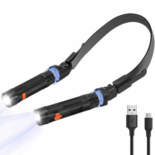 Rechargeable LED Neck Light, 2-in-1 Hands-Free Work Light with Detachable Magnetic Flashlights, 2 Light Modes, Flexible Neck Lamp for Car Repair, Mechanics, Grilling, Reading