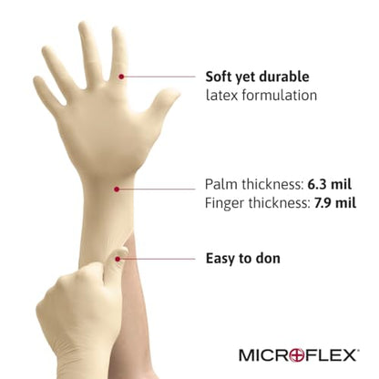 Ansell MICROFLEX Diamond Grip MF-300 Disposable Latex Gloves for Automotive, Healthcare, Machinery Industries - Med, Natural (Box of 100) - size: Medium (Pack of 100), style: Box (100)