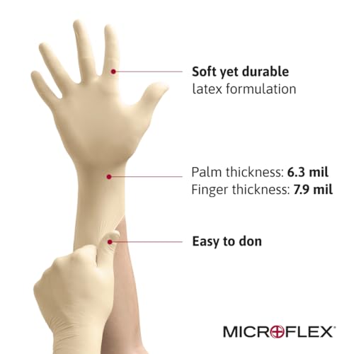 Ansell MICROFLEX Diamond Grip MF-300 Disposable Latex Gloves for Automotive, Healthcare, Machinery Industries - XL, Natural (Box of 100) - size: X-Large, style: Box (100)