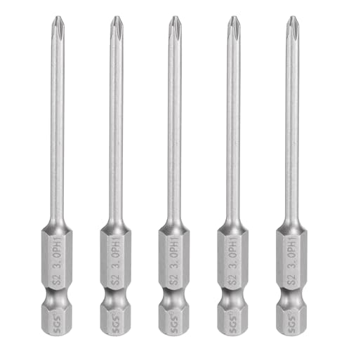 HARFINGTON 5pcs #1 Phillips Screwdriver Bit PH1 1/4" Hex Shank 3" (75mm) Long Magnetic S2 Steel Industrial Grade Screw Driver Bit Cross Head Electric Drill Bits 0.118" (3mm) Rod - size: PH1 x 75mm x 3mm