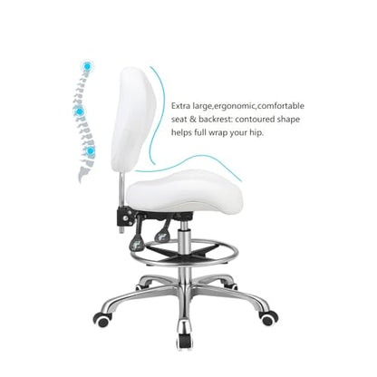 Kaleurrier Drafting Stool Adjustable Height,Drafting Chairs with Backs | Ergonomic,Heavy Duty,Tall Office Chairs for Art Studio Standing Desk Kitchen Garage Shop Massage Lab Dental Hair Salo - color: White