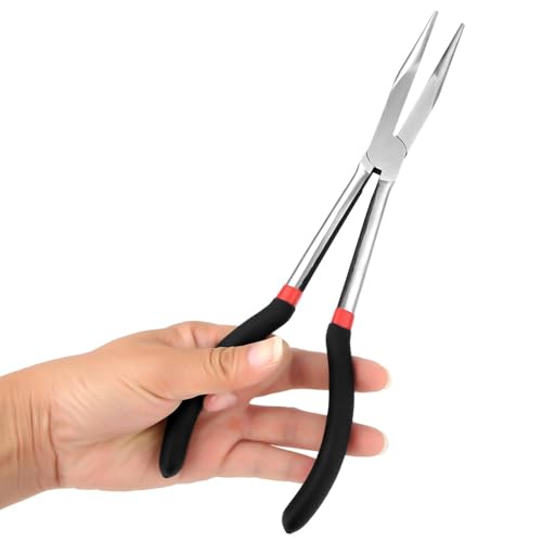 11 Inch Long Reach Needle Nose Pliers - Non-Slip Grip Straight Needle Nose Pliers for Mechanics, Electricians, Fishing and Home Repairs
