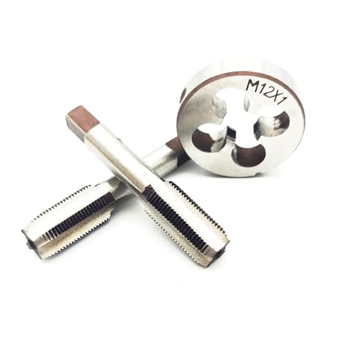 AtticZone M12 x 1.0 Metric Hand Thread Tap and Die Set, Right Hand 12 * 1.0, Alloy Tool Steel, 1 Taper Tap, 1 Plug Tap, 1 Round Die for Metal Working DIY Industrial - size: M12x1.0