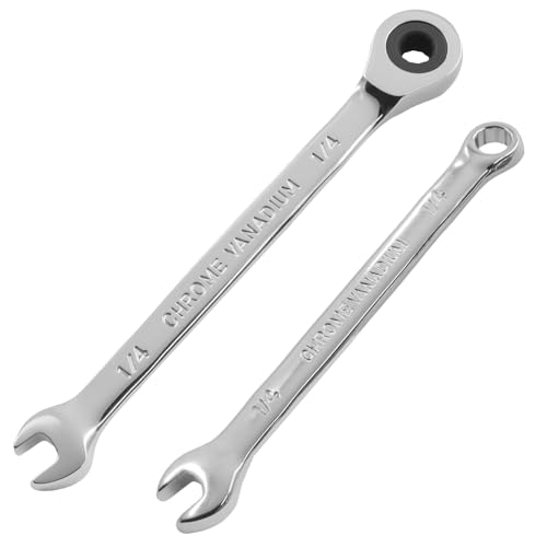 1/4 Inch Ratcheting Wrench 2 Pcs 72-Tooth 12-Point Chrome Plated | Forged 45# Carbon Steel Durable, 5-Degree Arc For Tight Spaces, 12-Point Protects Fasteners, Polished Chrome Anti-Rust - size: 1/4 Inch