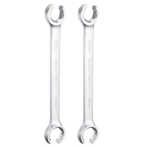 HARFINGTON 2pcs Flare Nut Wrench 22mm x 24mm High Carbon Steel Nickel Plating Wrench for DIY Hand-making Automotive Repairs and Household Maintenance - size: 22mm x 24mm