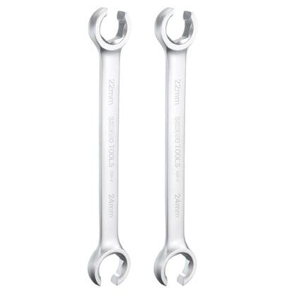 HARFINGTON 2pcs Flare Nut Wrench 22mm x 24mm High Carbon Steel Nickel Plating Wrench for DIY Hand-making Automotive Repairs and Household Maintenance - size: 22mm x 24mm