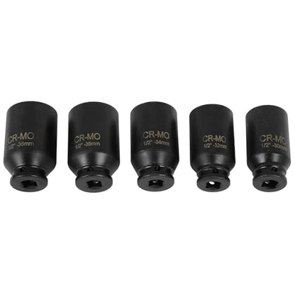 SCITOO 1/2 5PCS Drive Deep Impact Axle Hub Socket Set,Axle Nut Hub Impact,12 Point,30mm-36mm(30mm,32mm,34mm,35mm,36mm)