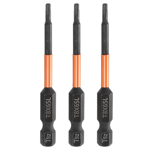 HARFINGTON 3pcs T8 Torx Head Screwdriver Bit 2.56" (65mm) Long 1/4" Hex Shank Magnetic No Hole Tamper Proof 6 Point Star Screw Driver Drill Bits Phosphate S2 Steel Industrial Power Tools - size: T8