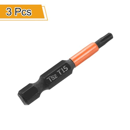 HARFINGTON 3pcs T15 Torx Head Screwdriver Bit 2" (50mm) Long 1/4" Hex Shank Magnetic No Hole Tamper Proof 6 Point Star Screw Driver Drill Bits Phosphate S2 Steel Industrial Power Tools - size: T15 x 50mm