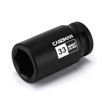 CASOMAN 3/4" Drive 33 mm Axle Nut Impact Socket, CR-MO, 6 Point Deep Impact Socket (33MM) for Easy Removal of Axle Shaft Nuts - size: 3/4-Inch Drive