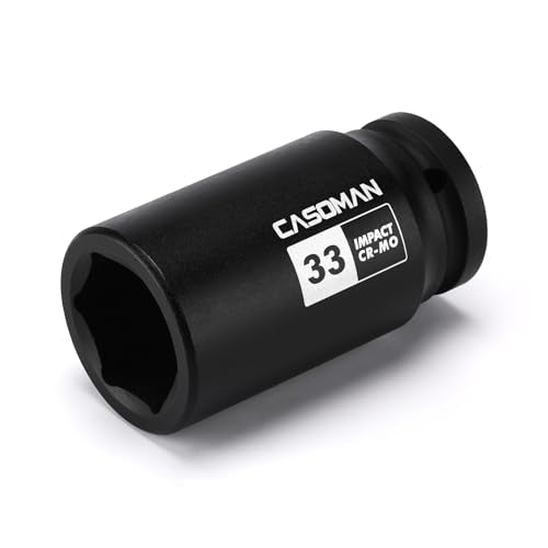 CASOMAN 3/4" Drive 33 mm Axle Nut Impact Socket, CR-MO, 6 Point Deep Impact Socket (33MM) for Easy Removal of Axle Shaft Nuts - size: 3/4-Inch Drive