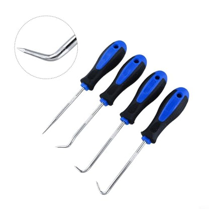 Car Pick and Hook Tool Set of 4 for O Ring Oil Seal Gasket Puller, Hardened Steel Shaft with Plastic Grip Handle for Wire Separating and Fuse Removal