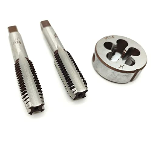 AtticZone M14 x 2.0 Metric Hand Thread Tap and Die Set, Right Hand 14 * 2.0, Alloy Tool Steel, 1 Taper Tap, 1 Plug Tap, 1 Round Die for Metal Working DIY Industrial - size: M14x2.0