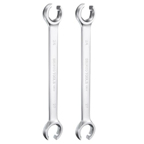HARFINGTON 2pcs Flare Nut Wrench 24mm x 27mm High Carbon Steel Nickel Plating Wrench for DIY Hand-making Automotive Repairs and Household Maintenance - size: 24mm x 27mm