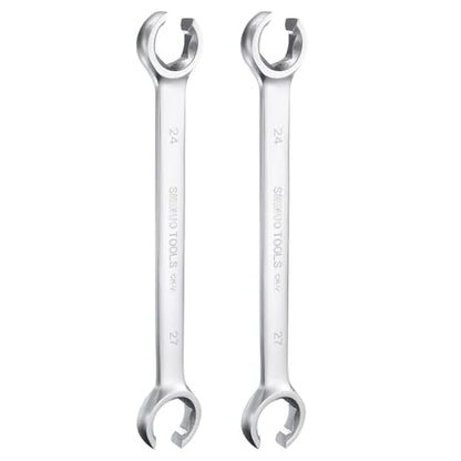 HARFINGTON 2pcs Flare Nut Wrench 24mm x 27mm High Carbon Steel Nickel Plating Wrench for DIY Hand-making Automotive Repairs and Household Maintenance - size: 24mm x 27mm
