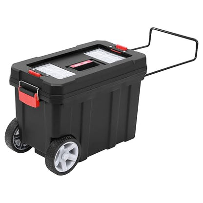 MAXPOWER Rolling Tool Box with Wheel, Lockable Deep Tool Box | 8 Gallon Storage Capacity Black Toolbox with Removable Tray and Latches - size: 16", style: 8-gallon Rolling tool box