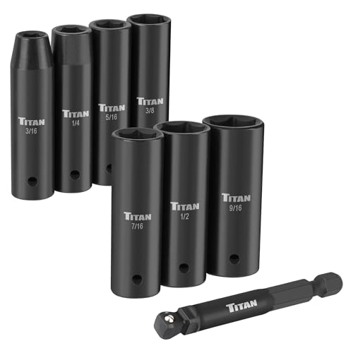 Titan 46301 8-Piece 1/4-Inch Drive SAE Deep Impact Socket Set, 6-Point, SAE Sizes 3/16 to 9/16-Inch - size: 8-Piece SAE Deep, style: 1/4-Inch Drive