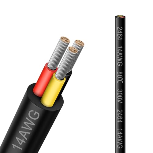 14 Gauge 3 Conductor Electrical Wire, 33FT 2464 14AWG 3 Wire Cable Black PVC Stranded Tinned Copper, 14/3 Cord Extension Low Voltage Cable - size: 33 FT, style: 14 AWG-3C