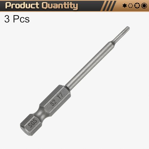 HARFINGTON 3pcs T7 Torx Head Screwdriver Bit 1/4" Hex Shank 2.6" (65mm) Long Magnetic No Hole Tip Tamper Proof 6 Point Star Screw Driver Drill Bits S2 Steel Industrial Power Screwdrivers - size: T7 x 2.6"(65mm)