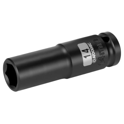 1/2 Inch Drive x 14mm Deep 6PT CR-MO Impact Socket for Removing Axle nut | Metric Socket,6-Point Radius Corner Design,Two Size Markings,Square Chamfered Opening,For Removal of Axle Nut - size: 14 mm, style: 1/2" Drive Deep Socket