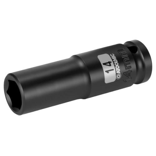 1/2 Inch Drive x 14mm Deep 6PT CR-MO Impact Socket for Removing Axle nut | Metric Socket,6-Point Radius Corner Design,Two Size Markings,Square Chamfered Opening,For Removal of Axle Nut - size: 14 mm, style: 1/2" Drive Deep Socket