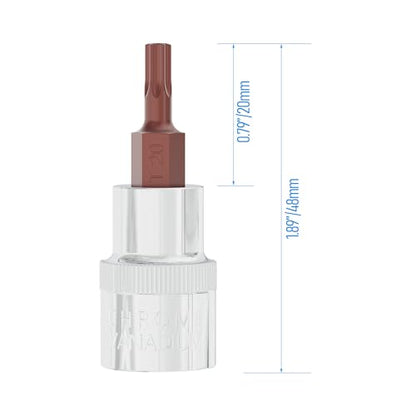 2PCS 3/8" Drive T20 Torx Bit Socket, S2 Steel Bits, Heat Treated CR-V Steel Star Sockets 1.9" Length - size: T20