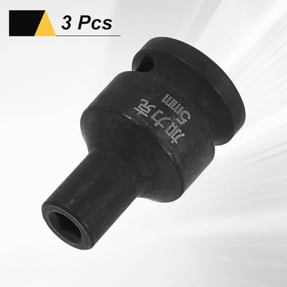 HARFINGTON 3pcs 4 Point Square Socket 1/2" Drive 5mm Metric Square Impact Socket CR-V Blackening Standard Wheel Sleeve Pneumatic Sleeve Tool for Auto Repair Mechanical Maintenance Home Use - size: 5mm