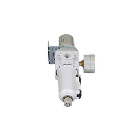 PneumaticPlus SAW300-N03BG-MEP Compressed Air Filter Regulator Piggyback Combo 3/8" NPT - Metal Bowl, Manual Drain, Bracket, Gauge - style: Metal Bowl - Manual Drain