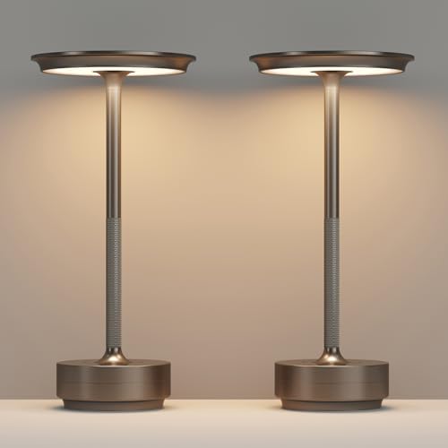 2 Pack Cordless Table Lamps Rechargeable, Portable 5000mAh LED Table Light, 3 Color Stepless Dimming Battery Powered Table Lamp for Bedroom/Home/Restaurant/Outdoor.(Cafe) - color: Cafe, size: 2 Pack