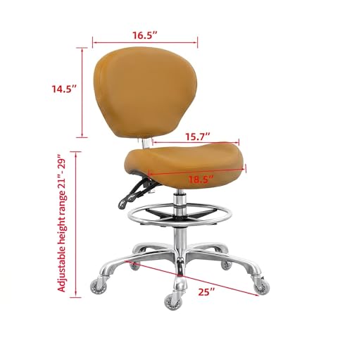 Grace&Grace Drafting Stool Adjustable Foot Ring with Wheels, Rolling Stool with Back Support for Studio, Classroom, Lab, Counter, Medical (Camel) - color: Camel