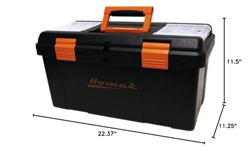 Homak Plastic Tool Box with Tray and Dividers, Black, 22 Inches | With Tray, With Dividers - size: 22-Inch