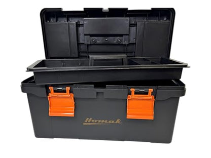 Homak Plastic Tool Box with Tray and Dividers, Black, 19.25 Inches - size: 19-1/4-Inch