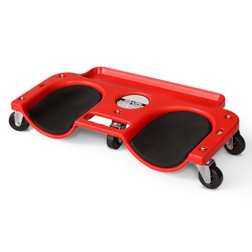 Magshion Flooring Knee Pads with Tool Tray Holder, Garage Rolling Knee Creeper Pads with 5 360-Degree Swivel Castors for Home Workshop Auto Repairing, 10x20 Inch Red - color: Red