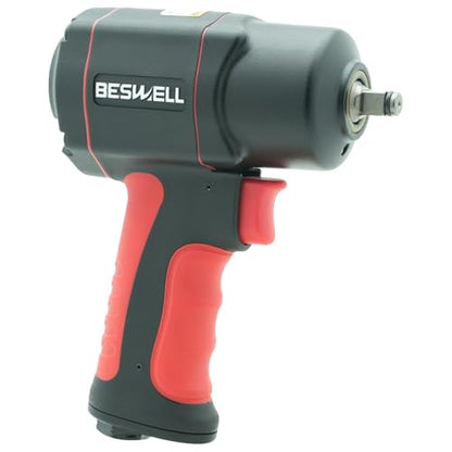 BESWELL BW-112F3N-TW-38 3/8-Inch Stubby Air Impact Wrench, 600 Ft-Lbs | Compact twin hammer pneumatic tool effortlessly tackles tight spaces, crowded engine bays, and brake maintenance.