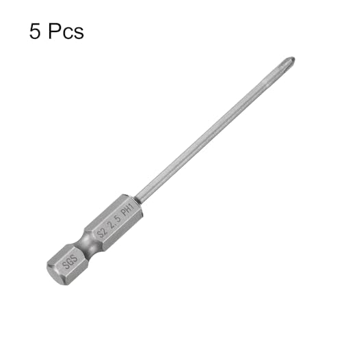 HARFINGTON 5pcs #1 Phillips Screwdriver Bit PH1 1/4" Hex Shank 3.15" (80mm) Long Magnetic S2 Steel Industrial Grade Screw Driver Bit Cross Head Electric Drill Bits 0.098" (2.5mm) Rod - size: PH1 x 80mm x 2.5mm
