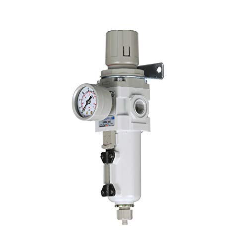 PneumaticPlus SAW300-N03BG-MEP Compressed Air Filter Regulator Piggyback Combo 3/8" NPT - Metal Bowl, Manual Drain, Bracket, Gauge - style: Metal Bowl - Manual Drain