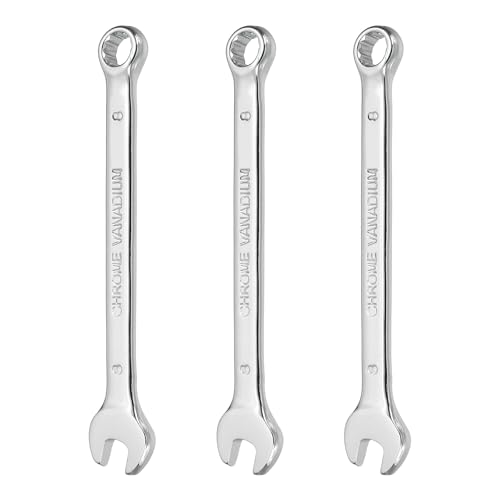 HARFINGTON 3Pcs Combination Wrench 8mm Metric 12-Point Box and Open End CR-V Steel Double Ended Spanner Tool for Automotive Pipe Furniture Machinery DIY Repair, Silver White - size: 8mm