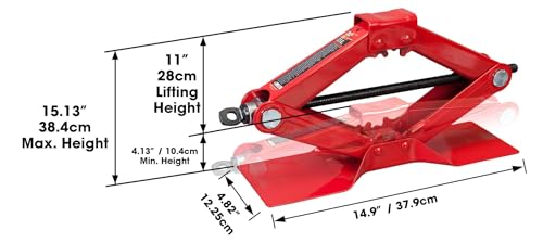 BIG RED T10152 Torin Steel Scissor Lift Jack Car Kit, 1.5 Ton (3,000 lb) Capacity, Red - size: 3000lbs