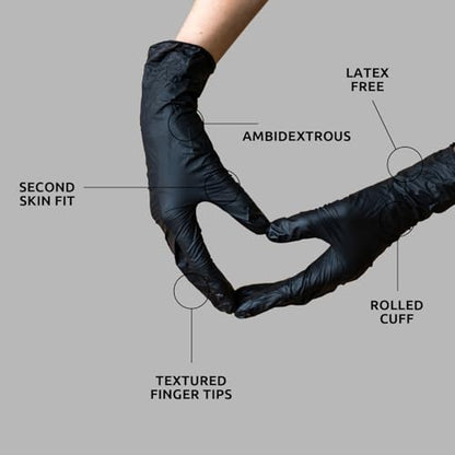 Black Nitrile Disposable Exam Gloves (5 Mil) | Latex‑Free, Powder‑Free, Food Safe, Medical, Tattoo, Mechanic & Cleaning Use - size: Small