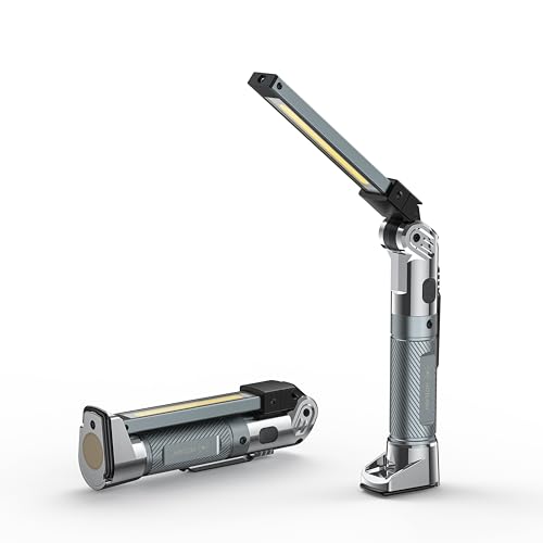 HOTLIGH Magnetic Work Light - 4000mAh Rechargeable Work Light with Hook Design, 1200 Lumens Mechanic Light, 3 Lighting Modes Magnetic Flashlight for Repairing、Emergency，1 Pack - color: Silver