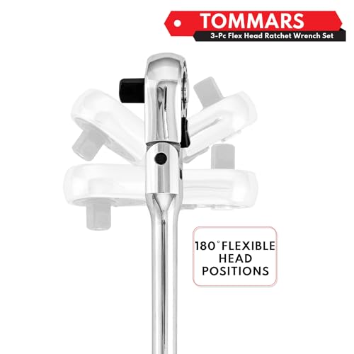 TOMMARS Flex Head Stubby Ratchet Set, 1/4", 3/8", 1/2" Socket Wrench Kit | Mechanic Hand Tool, Flexible, 72 Tooth 5-degree swing arc, Quick Release, Reversible - size: 1/4", 3/8", 1/2" Drive, style: Flex Head Stubby Ratchet Set