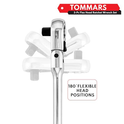 TOMMARS Flex Head Stubby Ratchet Set, 1/4", 3/8", 1/2" Socket Wrench Kit | Mechanic Hand Tool, Flexible, 72 Tooth 5-degree swing arc, Quick Release, Reversible - size: 1/4", 3/8", 1/2" Drive, style: Flex Head Stubby Ratchet Set