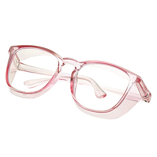 Safety glasses Goggles Nurses Protective Eyewear - Anti Fog Square Frame Stylish Clear Glasses for Women Men - color: A13-pink